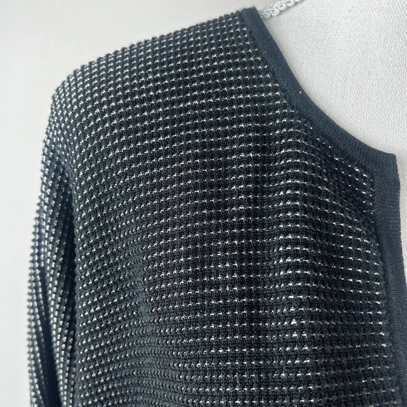 Eileen Fisher Textured Black White Open Cardigan L Silk Organic Cotton - Picture 2 of 9